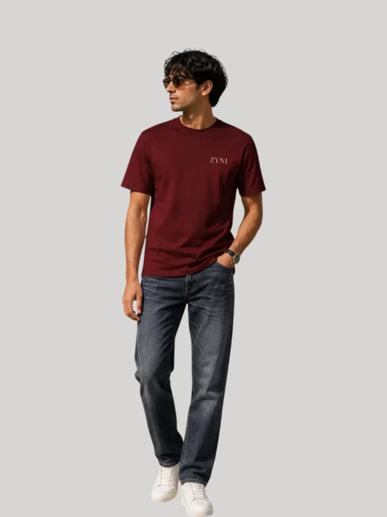 ZYNI Premium Plain Brick Red Cotton T-Shirt for Men in soft 100% cotton with comfortable regular fit