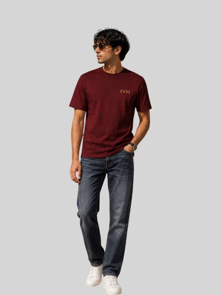 ZYNI Premium Plain Brick Red Cotton T-Shirt for Men in soft 100% cotton with comfortable regular fit