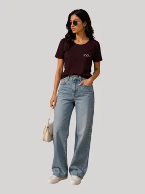 ZYNI Premium Plain Maroon Cotton T-Shirt for Women in soft 100% cotton with comfortable regular fit