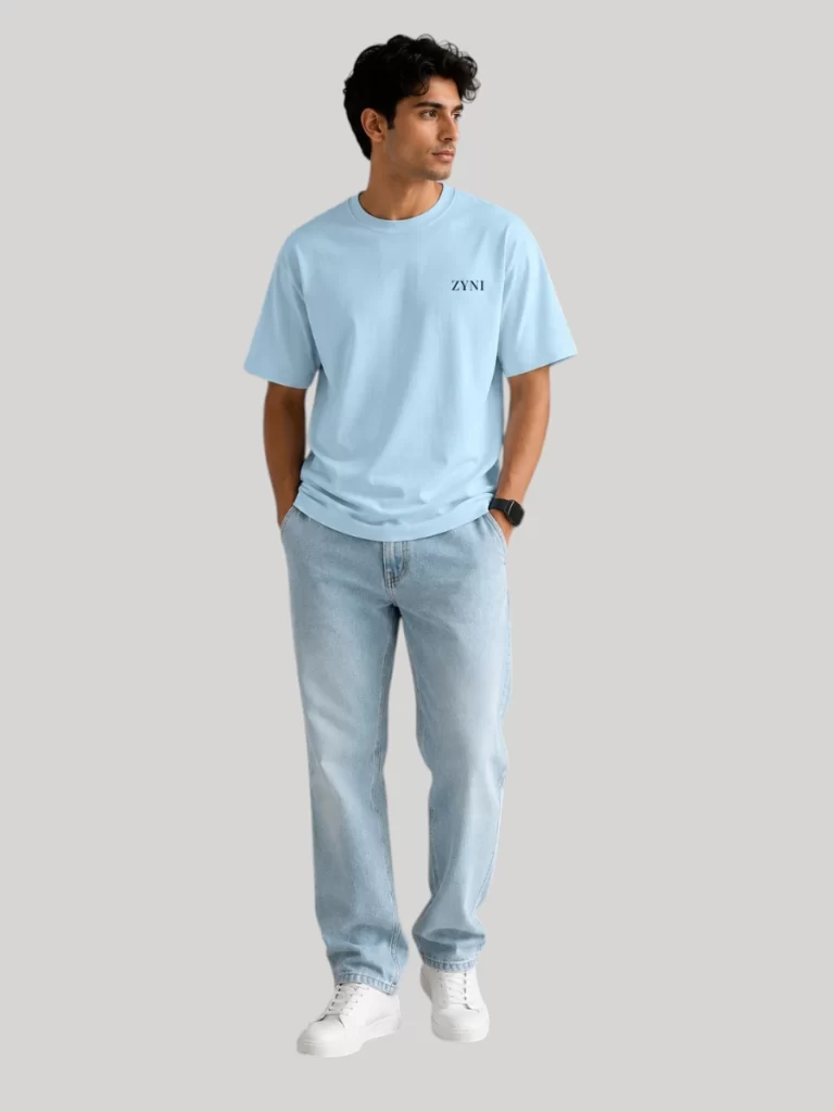 Premium Plain Light Blue T-Shirt for Men by ZYNI