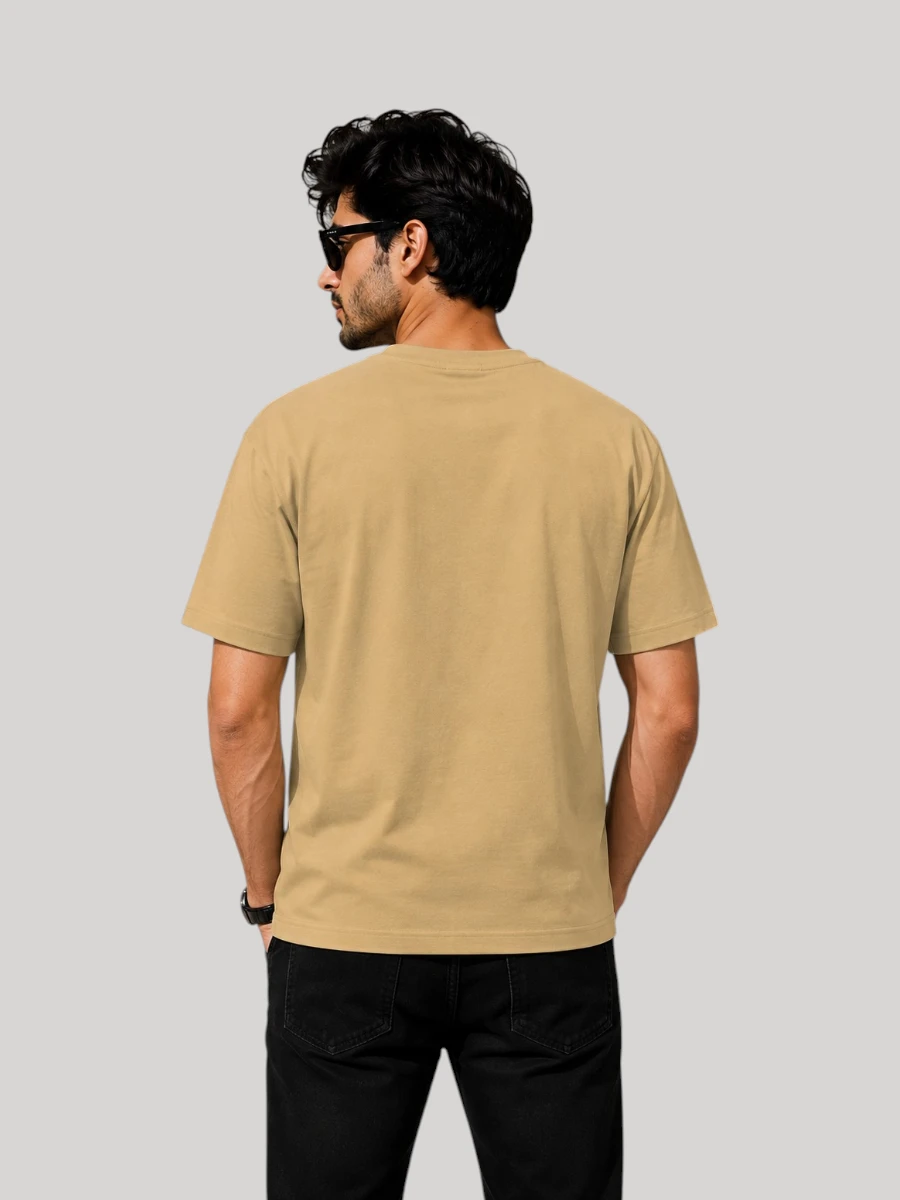 ZYNI Premium Plain Beige Cotton T-Shirt for Men with minimalist embroidered logo and regular fit