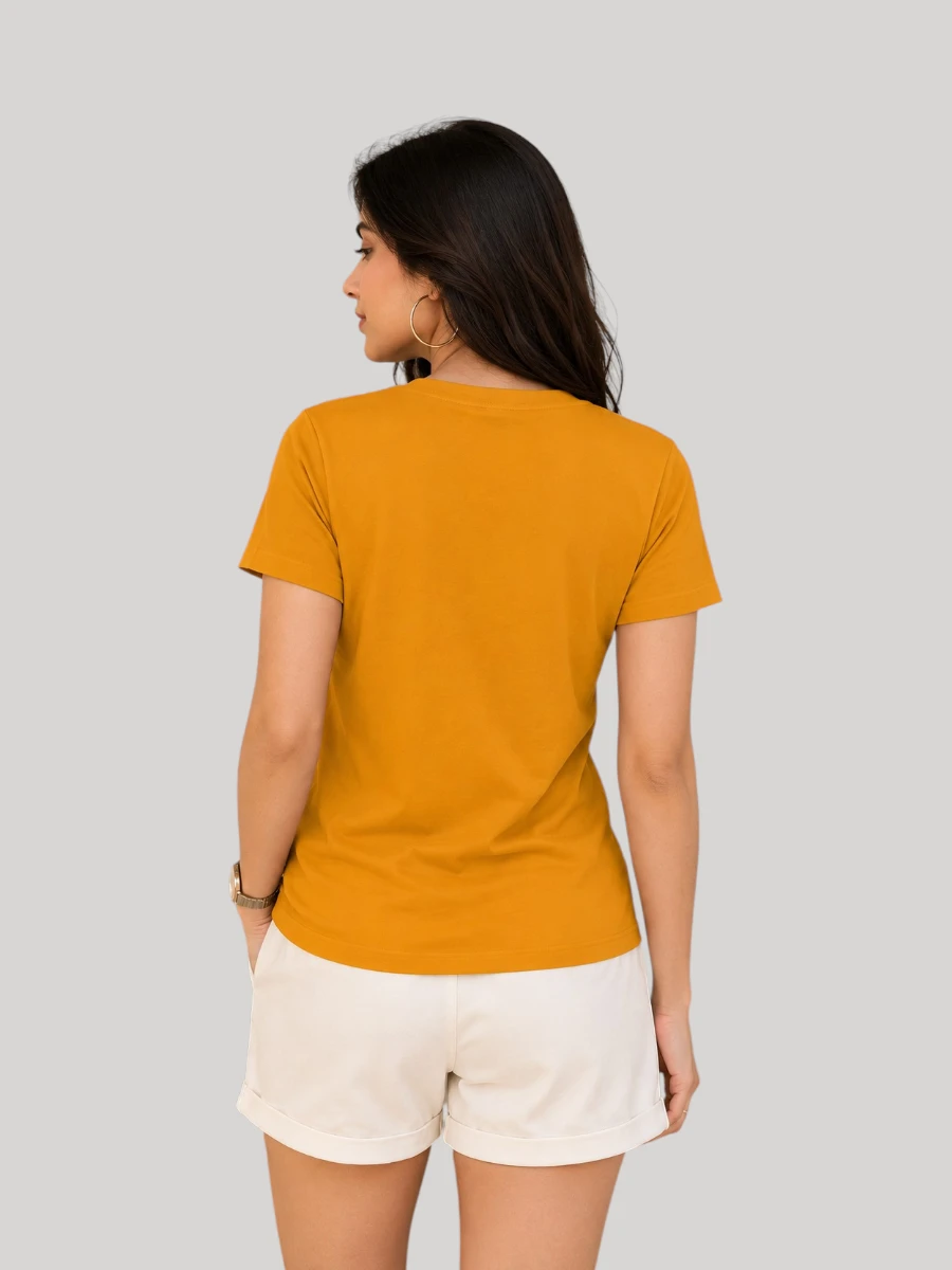 ZYNI Premium Plain Goldan Yellow Cotton T-Shirt for Women - Image 2