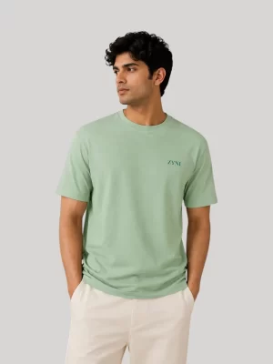 Man wearing ZYNI Premium Plain Jade Green Cotton T-Shirt with embroidered logo