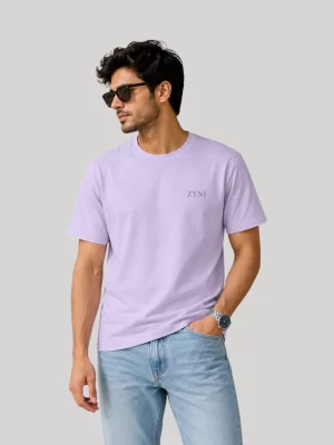 ZYNI Premium Plain Lavender Cotton T-Shirt for Men with minimalist embroidered logo and regular fit
