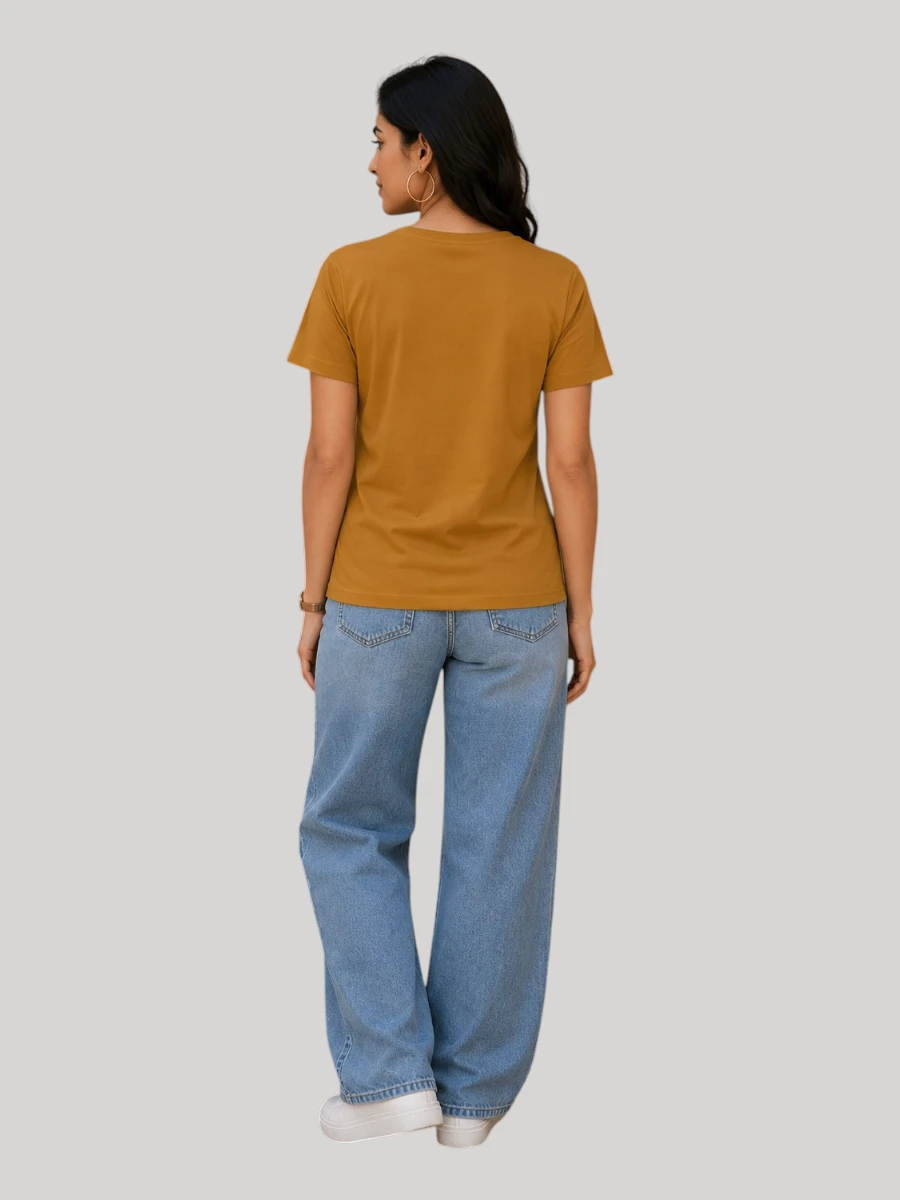 ZYNI Premium Plain Mustard Yellow Cotton T-Shirt for Women - Image 2