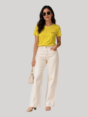 ZYNI Premium Plain New Yellow Cotton T-Shirt for Women in soft 100% cotton with comfortable regular fit