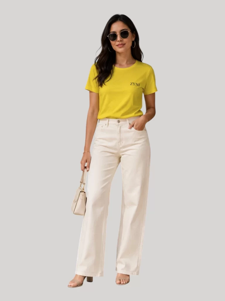 ZYNI Premium Plain New Yellow Cotton T-Shirt for Women in soft 100% cotton with comfortable regular fit