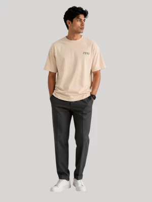 Model Wearing ZYNI Premium Plain Peach T-Shirt for Men