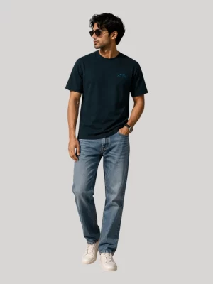 ZYNI Premium Plain Petrol Blue Cotton T-Shirt for Men in soft 100% cotton with comfortable regular fit