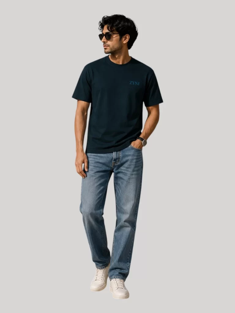 ZYNI Premium Plain Petrol Blue Cotton T-Shirt for Men in soft 100% cotton with comfortable regular fit