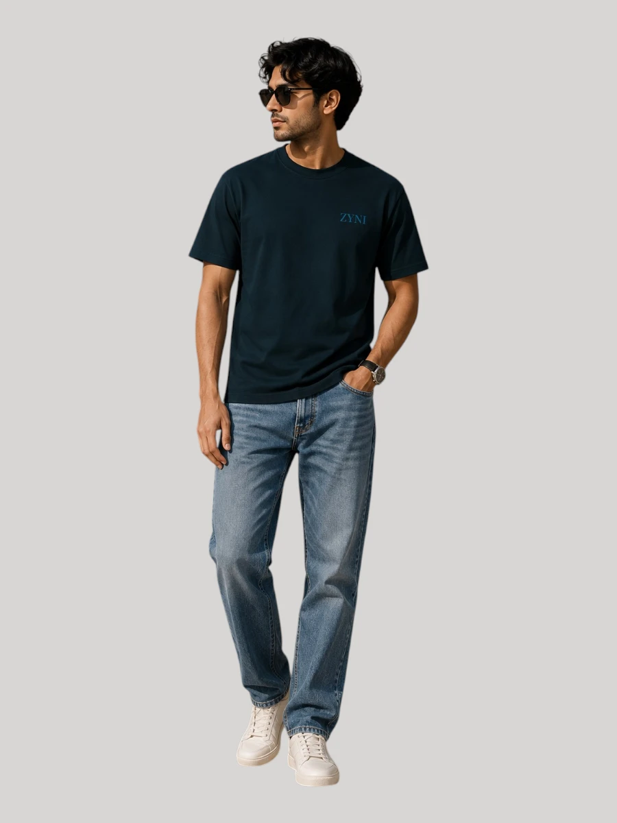 ZYNI Premium Plain Petrol Blue Cotton T-Shirt for Men in soft 100% cotton with comfortable regular fit