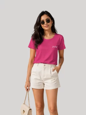 ZYNI Premium Plain Pink Cotton T-Shirt for Women in soft 100% cotton with comfortable regular fit