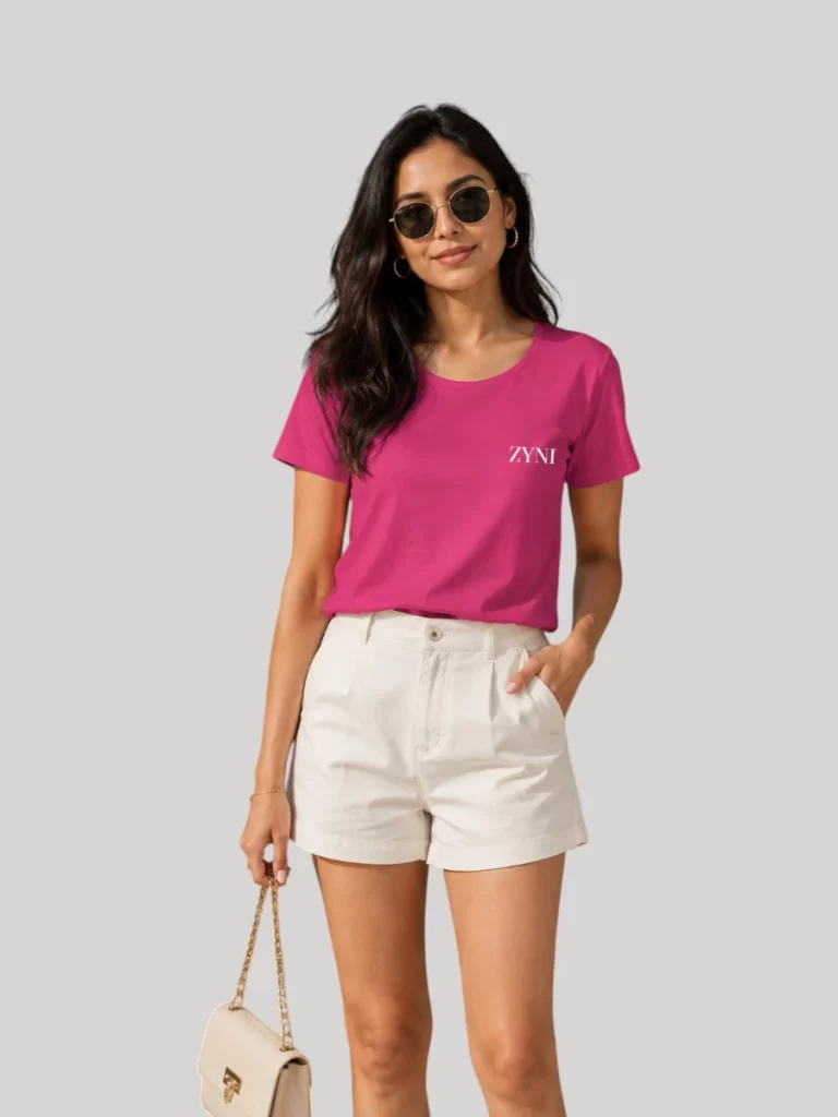 ZYNI Premium Plain Pink Cotton T-Shirt for Women in soft 100% cotton with comfortable regular fit
