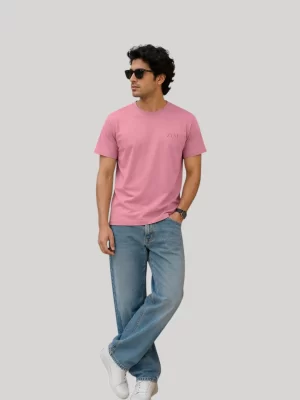 Man wearing ZYNI Premium Plain Soft Pink Cotton T-Shirt with embroidered ZYNI logo