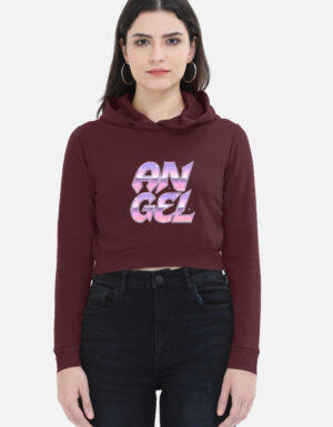 Angel Liquid Chrome Typography Female Cropped Hoodie